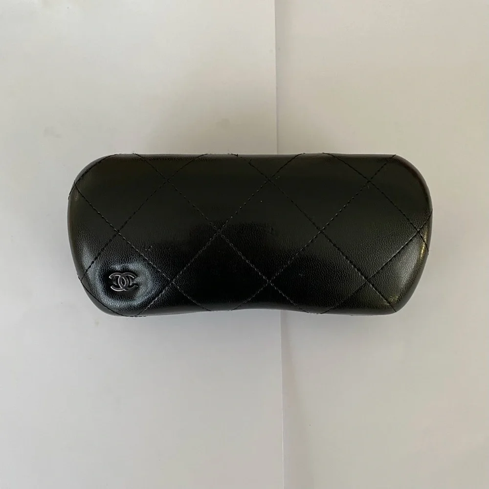 Chanel Made in Italy Black Quilted Leather CC Logo Hard Glasses Sunglasses Case